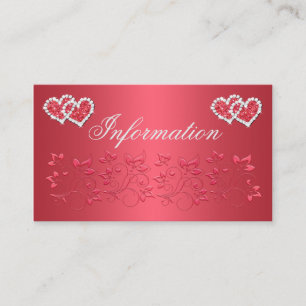 Coral Pink en Gray Floral Wedding Info Kaart