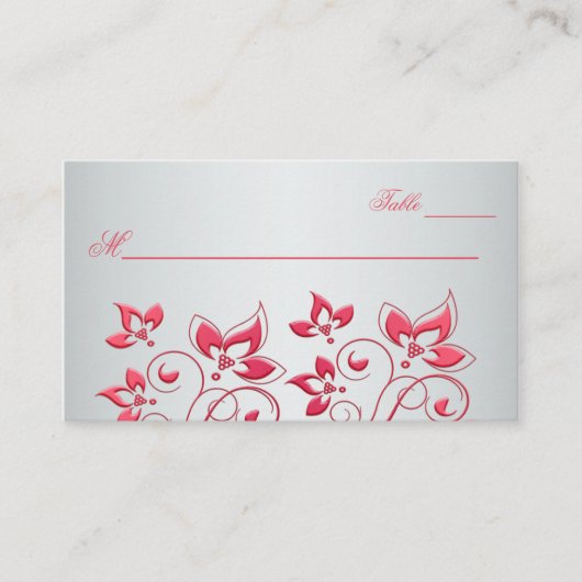 Coral Pink en Grey Floral Place Card Plaatskaartje (Voorkant)