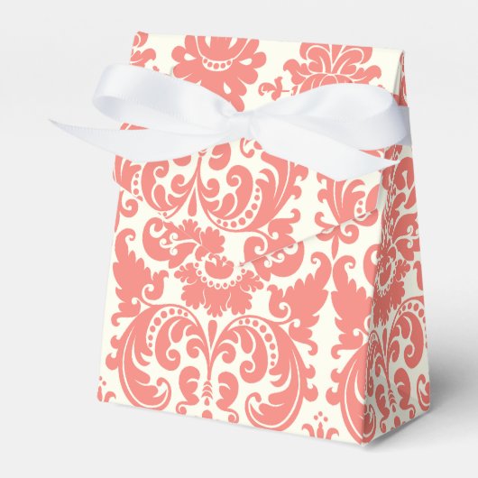 Coral Pink en Ivory Elegant Damask Pattern Bedankdoosjes (Voorkant Zijde)