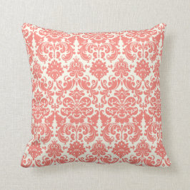Coral Pink en Ivory Elegant Damask Pattern Kussen