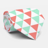 Coral Pink en Mint Green Driehoekspatroon Stropdas (Opgerold)