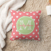 Coral Pink en Mint Green Hearts Monogram Kussen (Deken)