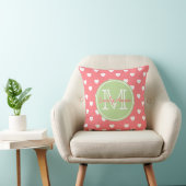 Coral Pink en Mint Green Hearts Monogram Kussen (Stoel)