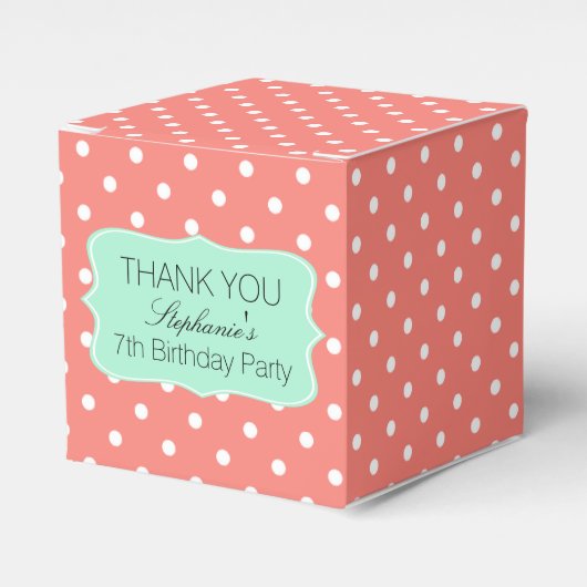 Coral Pink en Mint Green Polka Dot Birthday Party Bedankdoosjes (Voorkant Zijde)