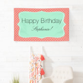Coral Pink en Mint Green Polka Dot Birthday Party Spandoek (Insitu)