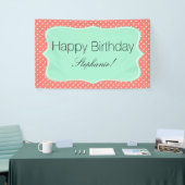 Coral Pink en Mint Green Polka Dot Birthday Party Spandoek (Beurs)