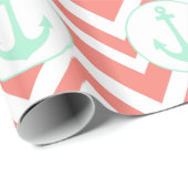 Coral Pink en White Chevron met Mint Nautical Cadeaupapier (Rol Hoek)