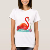 Coral Pink Flamingo & Flowers T-shirt (Voorkant)