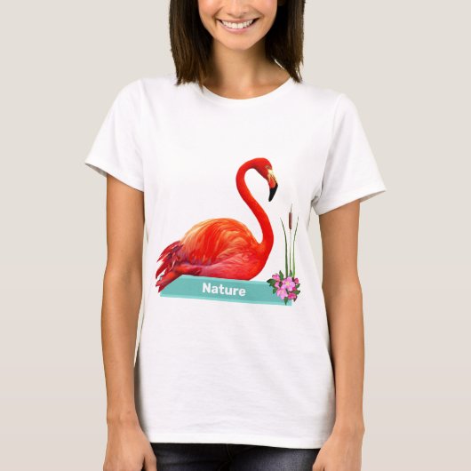 Coral Pink Flamingo & Flowers T-shirt (Voorkant)