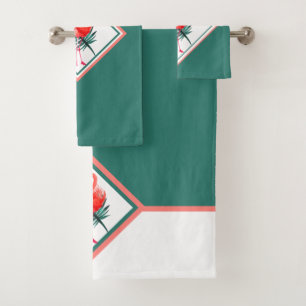 Coral Pink Flamingo on Tropical Green Bad Handdoek