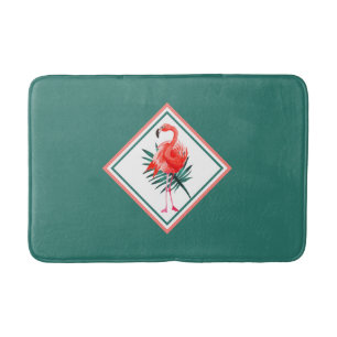 Coral Pink Flamingo Tropical Green Badmat