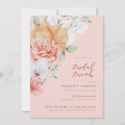 Coral Pink Floral Bridal Brunch Shower Kaart (Voorkant)