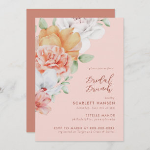 Coral Pink Floral Bridal Brunch Shower Kaart