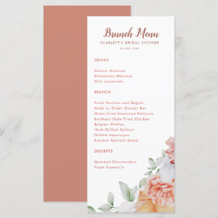 Coral Pink Floral Bridal Brunch Shower Menu