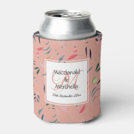 CORAL PINK Floral Custom Monogram Weddenschap Blikjeskoeler
