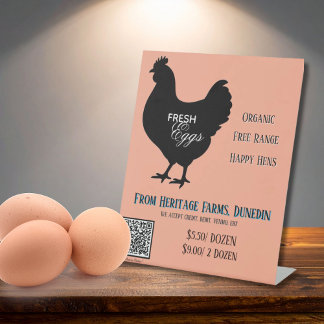 Coral Pink Fresh Eggs Farmer's Market Sign QR Code Reclamebord Met Voetstuk