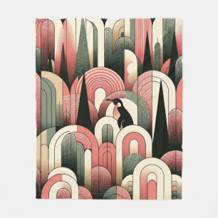 Coral Pink Geometric Abstract Art Deco Penguin Fleece Deken