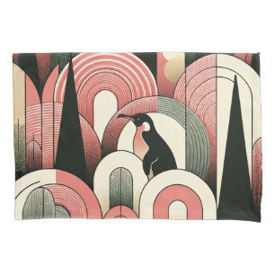 Coral Pink Geometric Abstract Art Deco Penguin Kussensloop