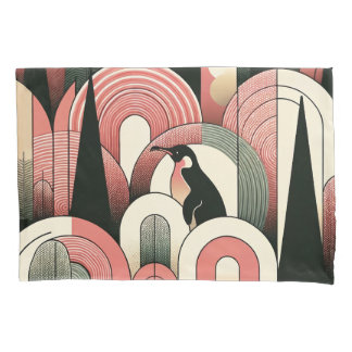 Coral Pink Geometric Abstract Art Deco Penguin Kussensloop