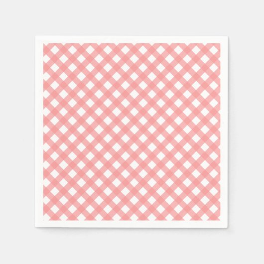 Coral Pink Gingham Paper Napkins Servetten (Voorkant)
