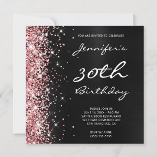 Coral Pink Glitter Black Ombre Folie 30th Birthday Kaart