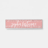 Coral Pink Glitter Patroon Script Handtekening Deurbordje (Voorkant)