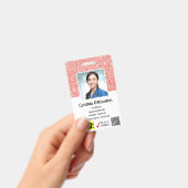 Coral Pink Glitter-technicus Foto-ID QR Barcode Badge (Handheld)