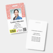 Coral Pink Glitter-technicus Foto-ID QR Barcode Badge (Voor- en achterkant)