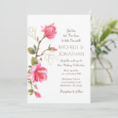 Coral Pink Gold Magnolia Floral Christelijk bruilo Kaart (Staand voorkant)