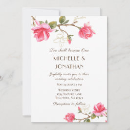 Coral Pink Gold Magnolia Floral Christelijk bruilo Kaart