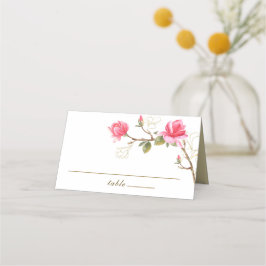 Coral Pink Gold Magnolia Floral Waterverf Weddensc Plaatskaartje
