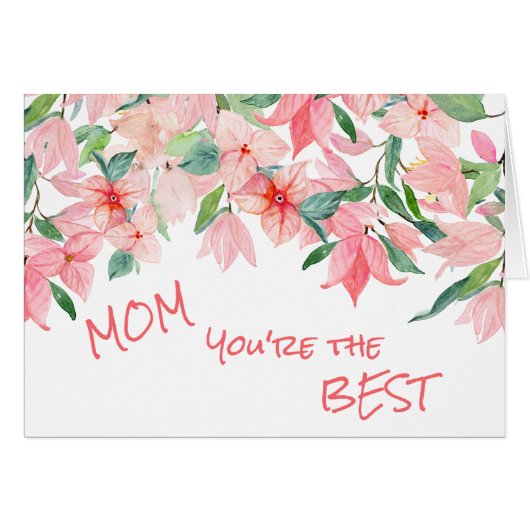 Coral Pink Green Floral Border Card (Voorkant Horizontaal)