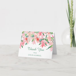 Coral Pink Green Floral Wedding Bedankkaart
