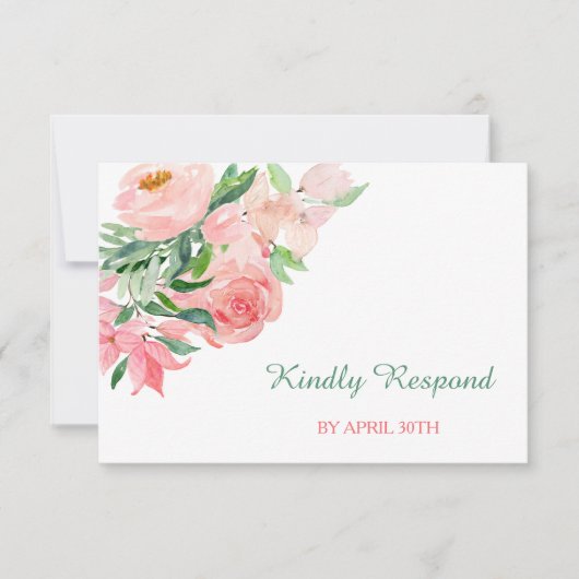 Coral Pink Green Floral Wedding Menu RSVP (Voorkant)