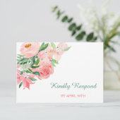 Coral Pink Green Floral Wedding Menu RSVP (Staand voorkant)