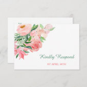 Coral Pink Green Floral Wedding Menu RSVP (Voorkant / Achterkant)