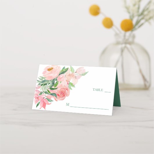 Coral Pink Green Floral Wedding Plaatskaartje (Voorkant)