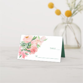 Coral Pink Green Floral Wedding Plaatskaartje