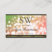 Coral Pink Green Ombre Glitter Monogram Gold Black Visitekaartje (Voorkant)