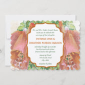 Coral Pink Green Wedding Typography Wedding Kaart (Voorkant)