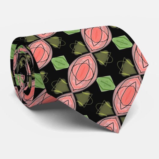 Coral Pink Greens en Black Stropdas (Opgerold)