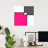Coral Pink Grey Squares Poster (Thuiskantoor)