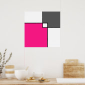 Coral Pink Grey Squares Poster (Keuken)