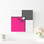 Coral Pink Grey Squares Vierkante Klok (Huis)