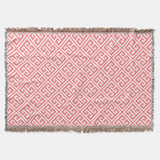 Coral Pink - Grieks sleutelpatroon Deken (Voorkant)