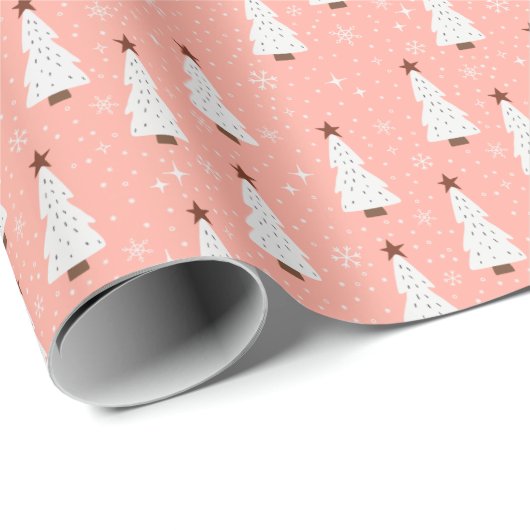 Coral Pink kerstfeestjes Boho Trendy  Cadeaupapier (Rol Hoek)