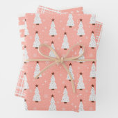 Coral Pink kerstfeestjes Boho Trendy Inpakpapier Vel (In situ)