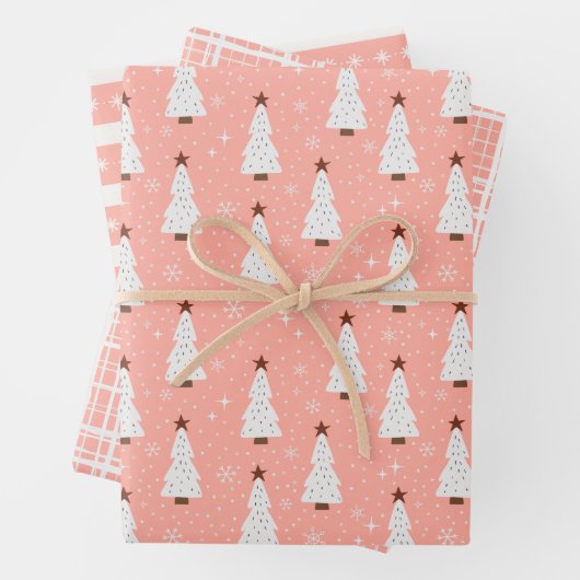 Coral Pink kerstfeestjes Boho Trendy Inpakpapier Vel (In situ)