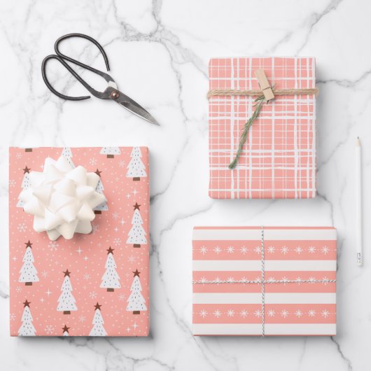 Coral Pink kerstfeestjes Boho Trendy Inpakpapier Vel (Voorkant)