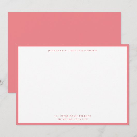 Coral Pink Klassieke Border Flat Note Card Notitiekaartje (Voorkant / Achterkant)